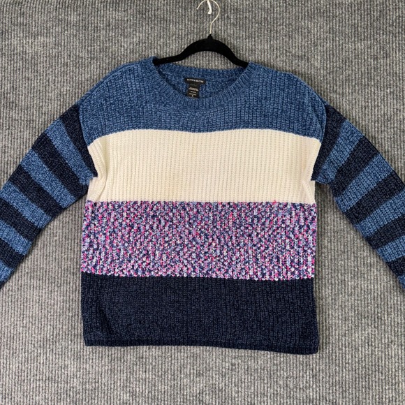 Blush & Bloom Womens M Colorblock Knit Sweater Blue Pink Y2K Preppy Cozy Cottage - Picture 5 of 10